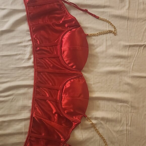 Silky red corset top - Picture 2 of 6